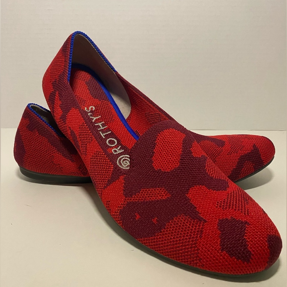 ROTHY'S Red Camo Knit Ballet Flats Slip-On Sz. 8 Retired Style round toe